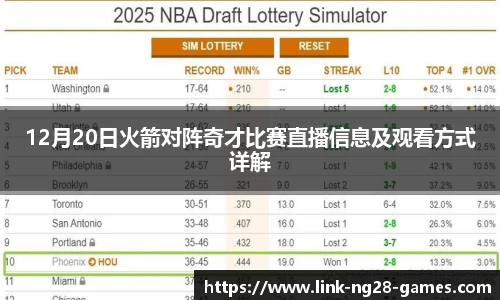 12月20日火箭对阵奇才比赛直播信息及观看方式详解